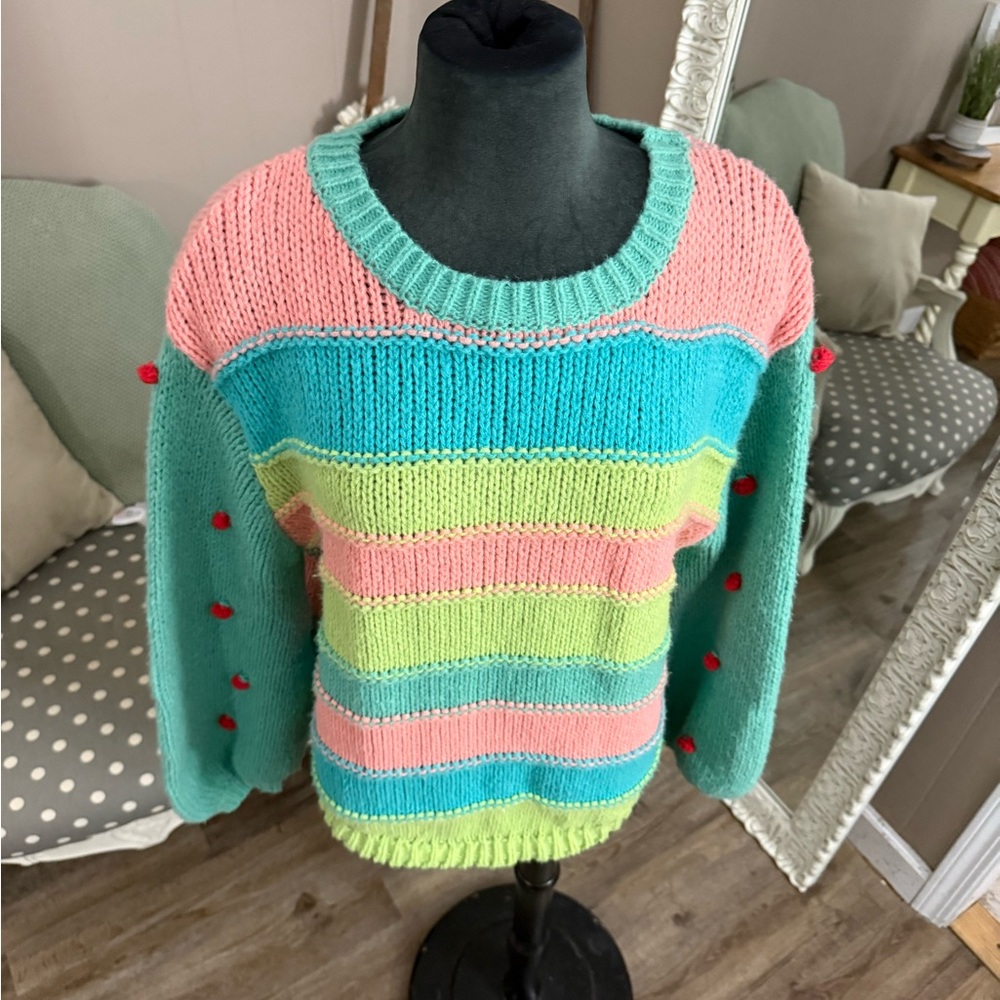 Umgee • Striped Color Block Pom Pom Sweater - Picture 14 of 14